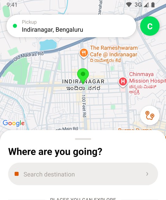 The Doio home screen with a map and a destination search